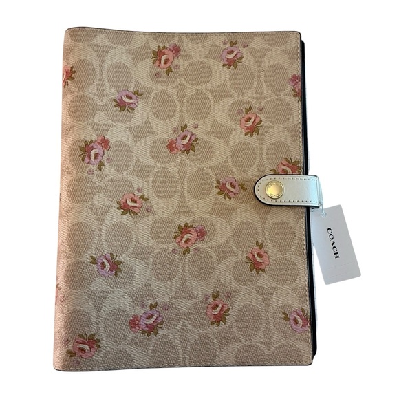 COACH Flower Floral Notebook Holder Signature Logo Beige, Khaki Pink - Picture 1 of 9